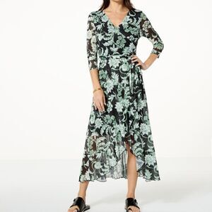 NWT G by Giuliana Aria Mesh Knit Tulip-Hem Wrap Modi Dress - Size Small